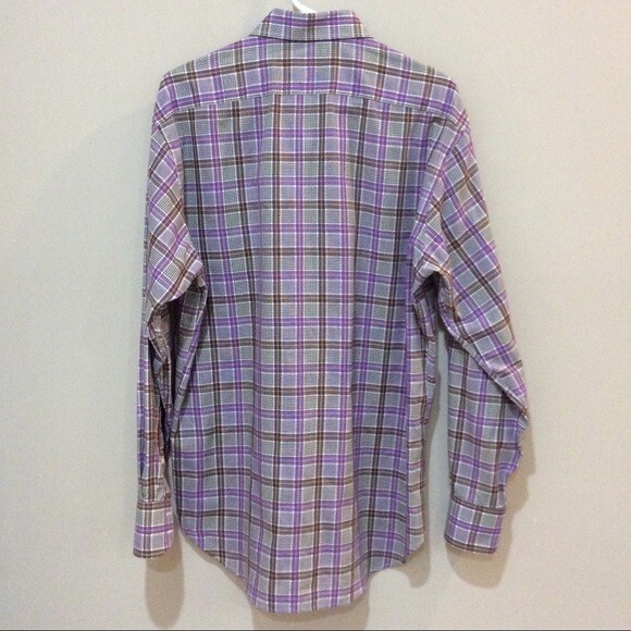 Thomas Dean Purple Plaid Shirt Button Front Long Sleeve Sz Med Contrast Cuffs - Picture 4 of 4
